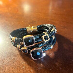 Folli Follie Black Braided Leather Wrap Bracelet